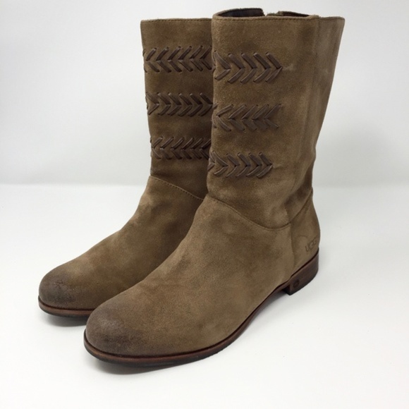 UGG Leather Mid-calf Boho Ranch Boots Suede w detail LIKE NEW! Size 9 - Picture 1 of 9